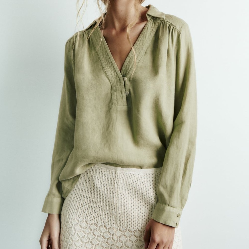Zara Green Linen Shirt